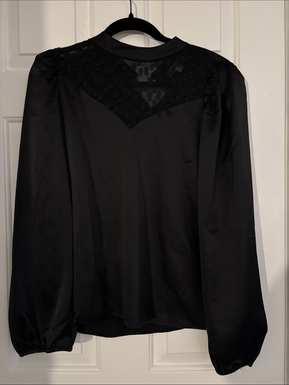 Pleione Black Long-Sleeve Sheer Dot Yoke Blouse
